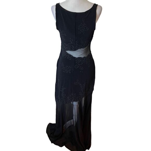 Tadashi shoji gorgeous sheer inset vintage full length gown embellished good con - Picture 2 of 5